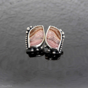 Kolczyki srebrne wkrętki z rodochrozytem