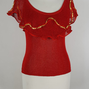 Lniana  bluzka falbanka w stylu hiszpańskim