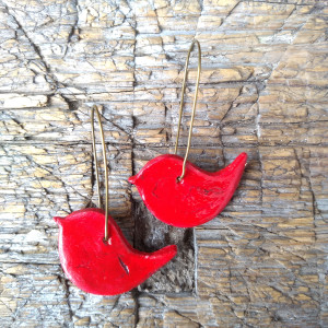 Czerwone ptaszki - długie kolczyki