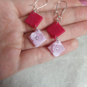 Kolczyki kwadraciki z kwiatkami