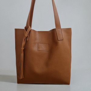 Skórzana Shopperka. Torebka damska na ramię Shopper Bag, Toffie