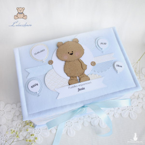 Pudełko wspomnień prezent na chrzest roczek narodziny maluszka "Baby Boy Miś"