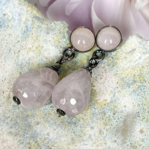 Srebrne krople z kwarcem różowym a1051