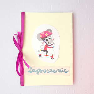 zaproszenie dla dziewczynki, bajkowe zaproszenie, śmieszne zaproszenie, zwierzęta zaproszenie, myszka zaproszenie, zaproszenie z myszką