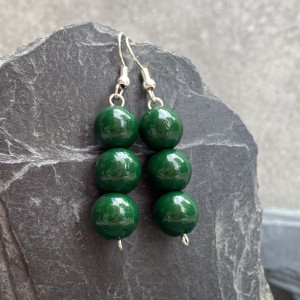 kolczyki korale drewniane butelkowa zieleń