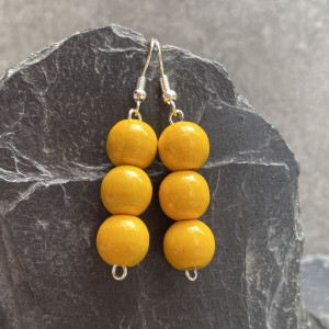 kolczyki korale drewniane żółty
