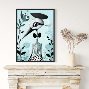 Plakat surrealistyczny, kobieta-ptak