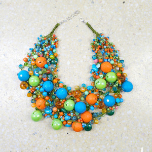 6425 pomarańczowy, zielony, niebieski naszyjnik; kolia