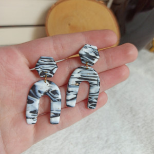 Kolczyki wiszące czarno biały marmur