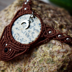 Naszyjnik Jaspis Dalmatyńczyk Odwaga/Sukces. Mikro makrama. Kamień naturalny