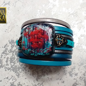 Ręcznie malowane VII - bransoleta z żywicy i rzemieni