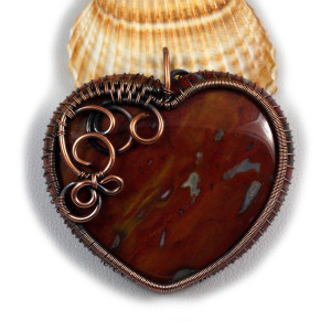 Miedziany wisior z agatem, ręcznie wykonany, prezent dla niej, prezent dla mamy, prezent urodzinowy niepowtarzalna biżuteria, serce