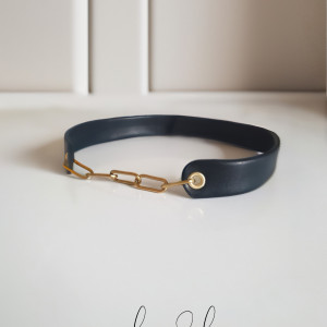 czarny CHOKER skóra naturalna naszyjnik łańcuch Glamrock