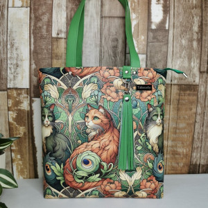 Torebka damska shopper bag torebka na ramię zamykana ekoskóra  - koty