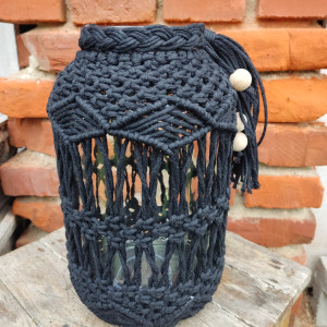 Duży makramowy lampion w stylu Boho - czarny