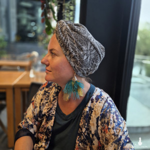 Turban codzienny koronkowy szary