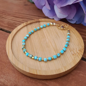 Bransoletka z kamieni naturalnych - Turkus , Hematyt, stal 068/24