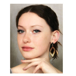 Kolczyki "zakręcone" ombre  rudo - złoto - srebrne