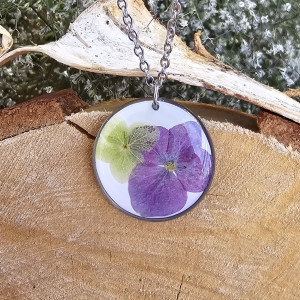 Srebrna zawieszka srebrny wisiorek naszyjnik żywica z żywicy kwiaty z kwiatami retro naturalna dziewczęca kobieca hortensja