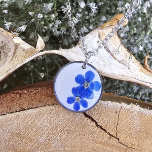 Srebrna zawieszka srebrny wisiorek kwiat naszyjnik żywica z żywicy suszone kwiaty dziewczęcy kobiecy niezapominajki