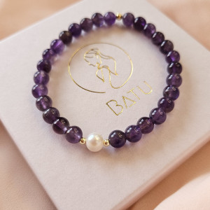 Bransoletka z ametystem i z perłą  na elastycznej gumce