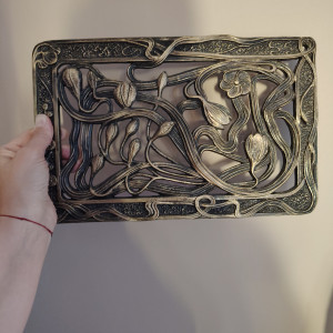 Kratka wentylacyjna lub do kominka z mosiadzu autorski wzor wlasny projekt Duza Secesja