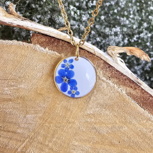 Złota zawieszka złoty wisiorek kwiat naszyjnik żywica z żywicy suszone kwiaty dziewczęcy kobiecy niezapominajki
