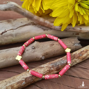 Bransoletka młodzieżowa z kamieni naturalnych - Jaspis impresja, Kamień Słoneczny, Hematyt, stal szlachena 104/24