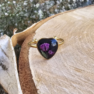 Złoty pierścionek regulowany kwiaty z kwiatami kwiatem różowa gipsówka serce serduszko