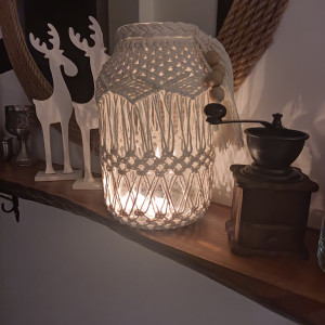 Duży makramowy lampion w stylu Boho - kolor naturalny