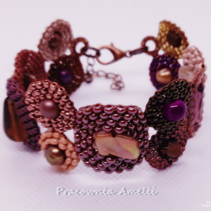 koralikowa rabatka beże/brązy z fioletem