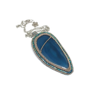 Niebiesko-srebrny wisior z agatem