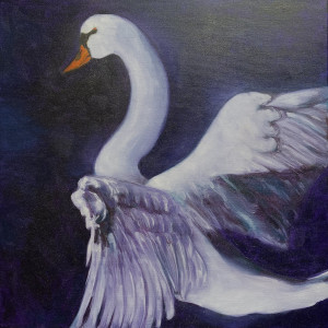 obraz olejny, łabędź