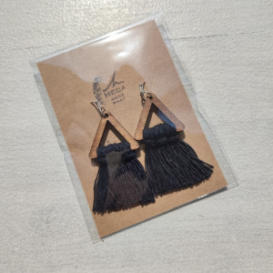 Kolczyki boho makrama wiszące lekkie - BRĄZOWO-CZARNE TRÓJKĄTY