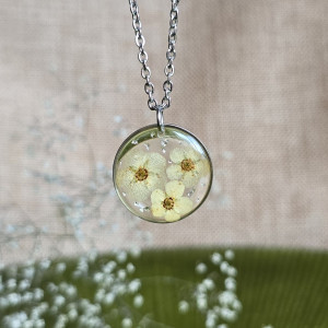 Srebrna zawieszka srebrny wisiorek naszyjnik żywica z żywicy kwiaty z kwiatami retro naturalna dziewczęca kobieca tawuła tawułą