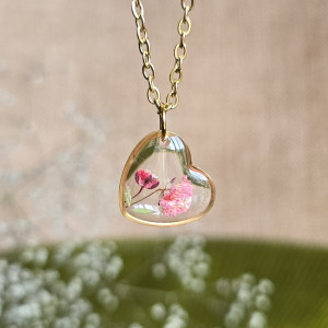 Złota zawieszka złoty wisiorek kwiat naszyjnik żywica z żywicy kwiaty z kwiatami serce serduszko pomarańczowe