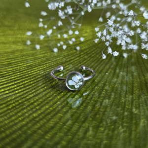 Srebrny pierścionek dzika marchew zielony brokat prawdziwy kwiat