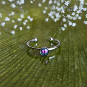 Srebrny pierścionek zielony brokat prawdziwy kwiat gipsówka