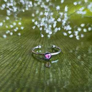 Srebrny pierścionek zielony brokat prawdziwy kwiat gipsówka