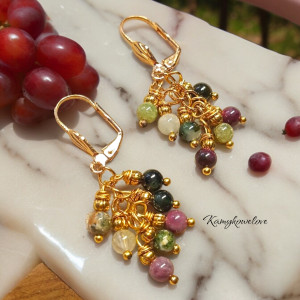 ❤Kolorowy turmalin-kolczyki gronka😍