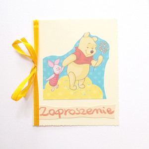 zaproszenie z Kubusiem Puchatkiem, Kubuś Puchatek zaproszenie, bajkowe zaproszenia dla dzieci, zaproszenia dla dziecka, zaproszenie dla chłopca, zaproszenie dla dziewczynki, miś zaproszenie,