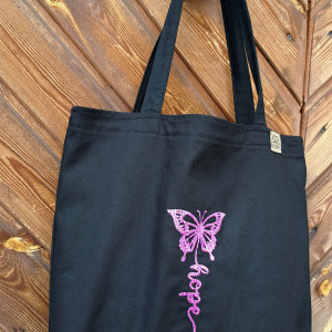 Torba bawełniana z haftowanym motylem z napisem hope