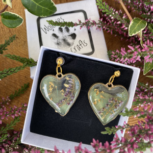 🌿 Kolczyki z Wrzosem – Serduszka na Jesień 🌿