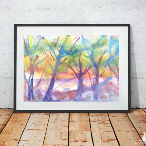 plakat z pejzażem, plakat z krajobrazem, bojo plakat A4, drzewa plakat 21x30, plakat do sypialni, plakat do salonu, plakat do biura, mały plakat z widokiem, nowoczesny plakat, boho plakat
