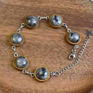 Drewniana bransoletka - larvikit, czarny labradoryt #110