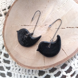 Czarne ptaszki - długie kolczyki