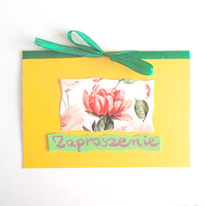 żółte zaproszenie bez tekstu, ogólne zaproszenia, puste zaproszenie na imprezę, kwiaty zaproszenie na różne okazje, uniwersalne zaproszenie, zaproszenie na wieczór panieński, boho kartki