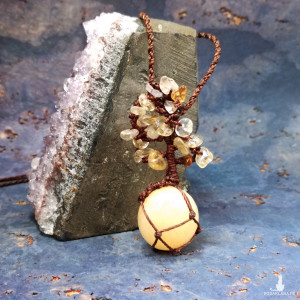 Drzewko Szczęścia kalcyt i cytryn w makramie DRZEWO ŻYCIA Yggdrasil