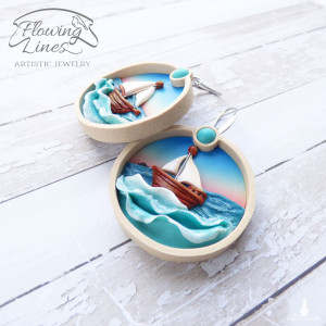 Kolczyki ze statkami na morzu