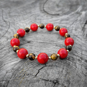 Bransoletka z Czerwonym koralem i Tygrysim okiem